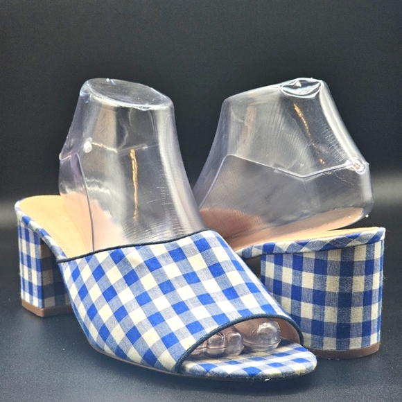 J Crew All Day Mule Sandal Block Heels Blue Gingham | 8.5 - Picture 1 of 12